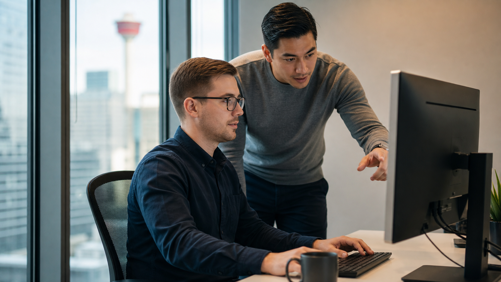 IT Support Specialist Assisting Employee in Calgary Office