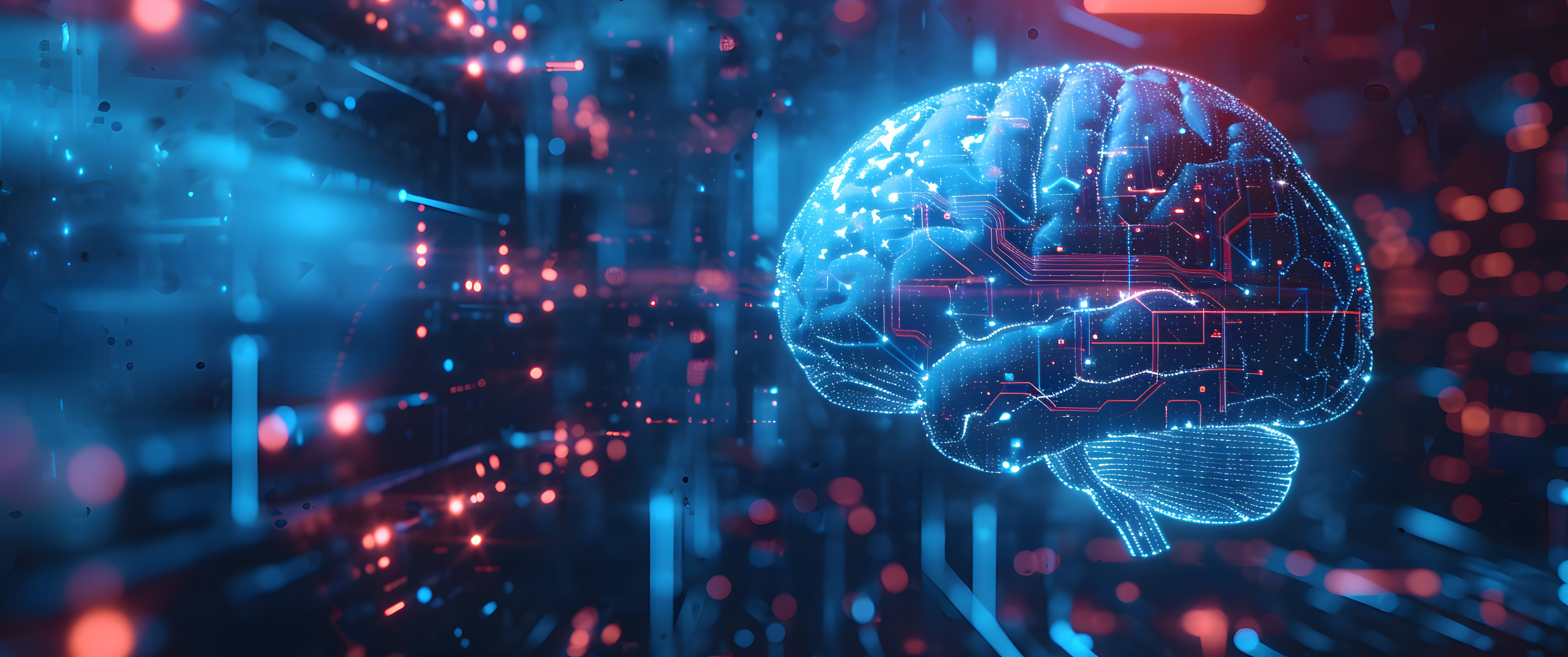 Technology AI brain against blue tech background