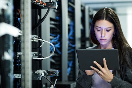IT specialist working on security in a data center