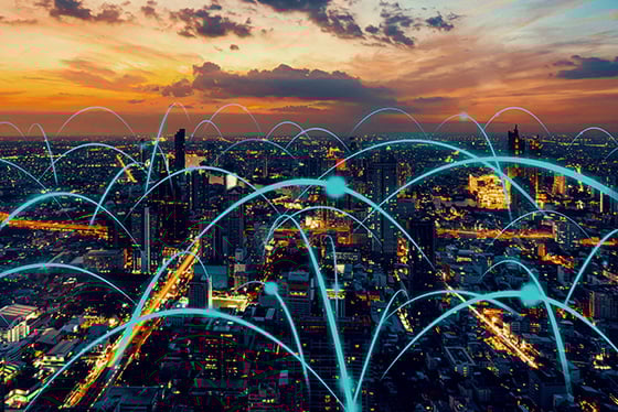 connection points over a cityscape
