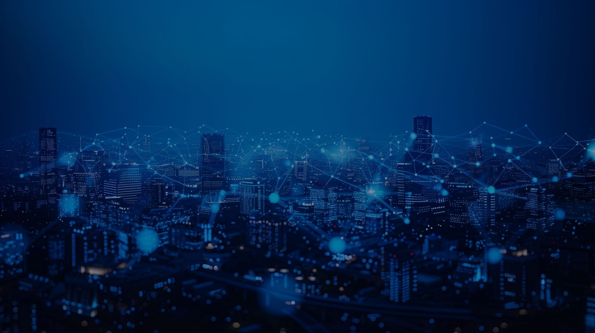 data connection points over a cityscape