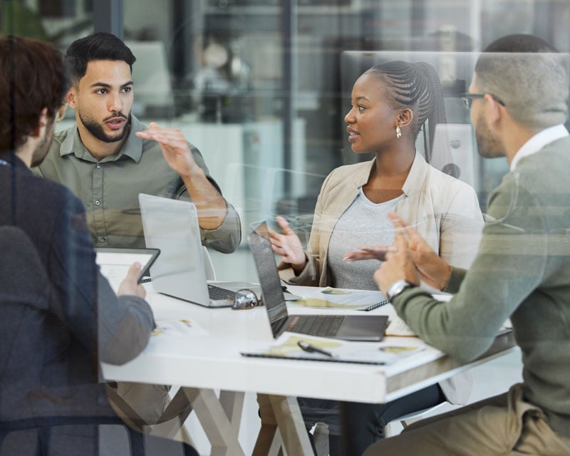 Business colleagues having a meeting in a conference room.